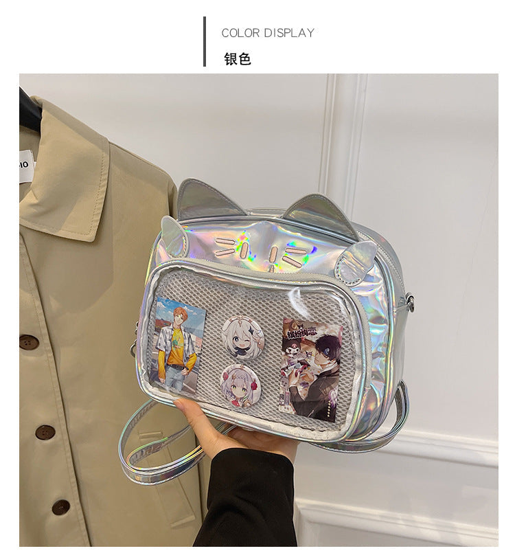 Y2K Kedi figürlü Ita Crossbody Çanta by eprolo, featuring a colorful cat design with adjustable strap and compact size.