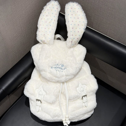 Pelüş Tavşan Kulaklı Sırt Çantası — Yumuşak Büyük Kulaklı Backpack - 5