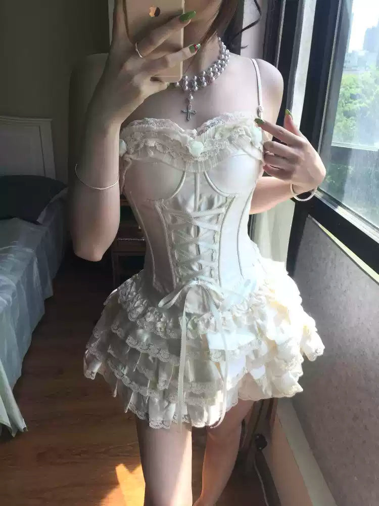 Vintage Beyaz Dantel Korse & Kat Kat Elbise - ürün görseli 6