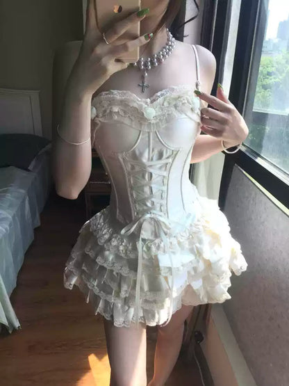 Vintage Beyaz Dantel Korse & Kat Kat Elbise - ürün görseli 6