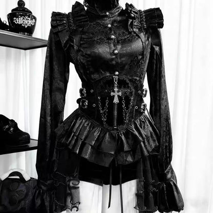 Victorian Gotik Uzun Kollu Bluz