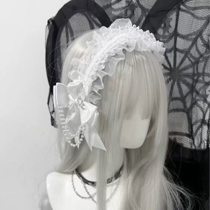İnci Zincirli Dantelli Lolita Taç