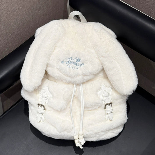 Pelüş Tavşan Kulaklı Sırt Çantası — Yumuşak Büyük Kulaklı Backpack - 1