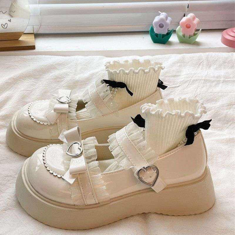 Black Mary Jane Lolita shoe with thick sole and bow detail by eprolo, featuring a stylish and comfortable design.