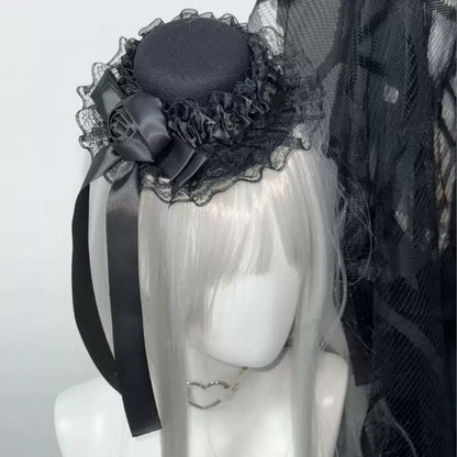 Siyah Güllü Gotik Lolita Bonnet