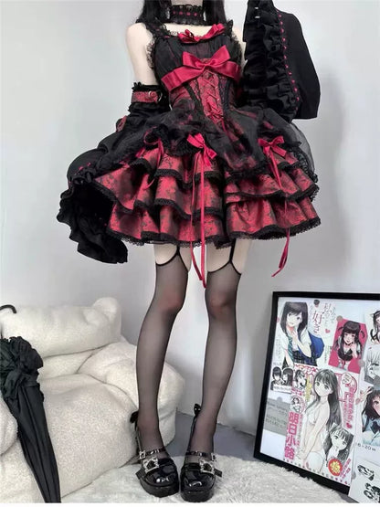 Kırmızı Siyah Lolita Elbise Seti