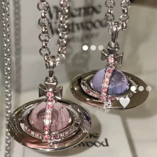 Satürn Haçlı Kristal Kolye