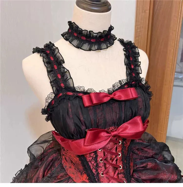 Kırmızı Siyah Lolita Elbise Seti