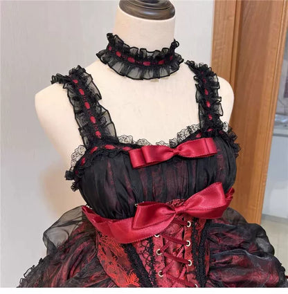 Kırmızı Siyah Lolita Elbise Seti