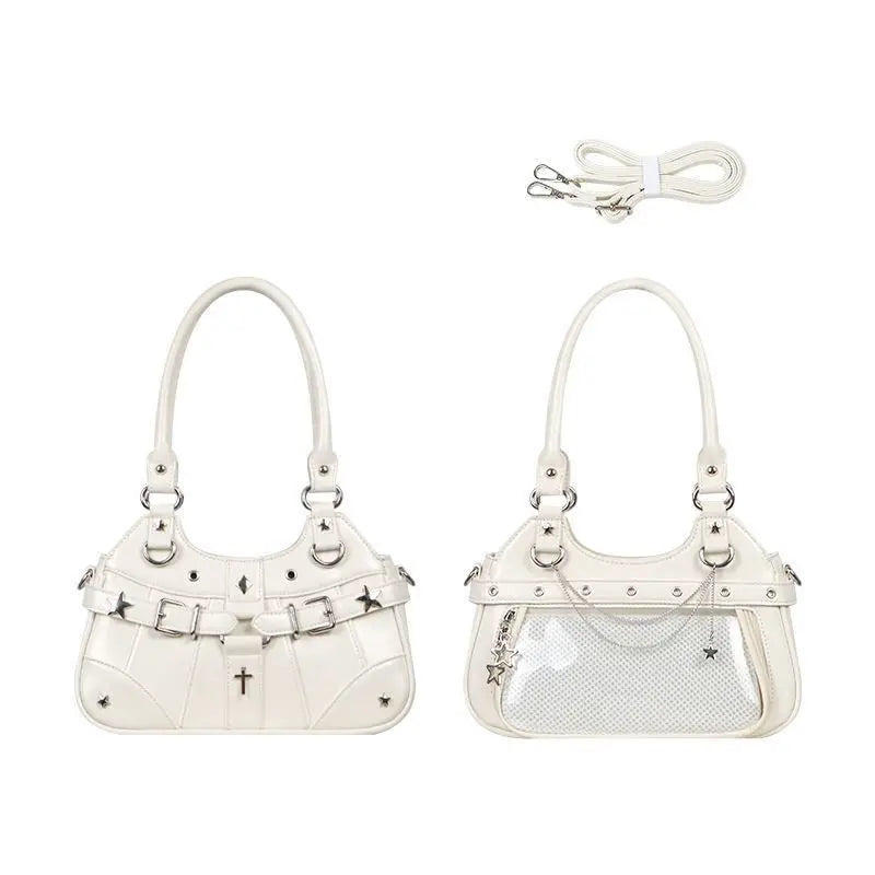 Harajuku Yıldız Ita Çanta by eprolo, transparent Y2K style shoulder bag with star design and clear, durable material.
