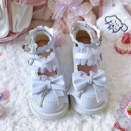 Kawaii Lolita Mary Jane shoes with bow and buckle, round toe design, black color, by eprolo.