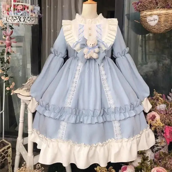 Patchwork Fırfırlı Kawaii Elbise