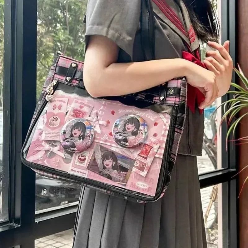 Ekose Desenli Şeffaf Cepli Ita Bag