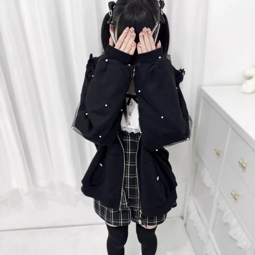 Pink Y2K Tavşan Kulaklı Kawaii hoodie jacket with bunny ear hood, cozy and cute, by eprolo.