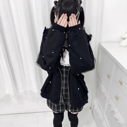 Pink Y2K Tavşan Kulaklı Kawaii hoodie jacket with bunny ear hood, cozy and cute, by eprolo.