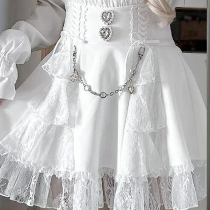 Eprolo Japon Gotik mini skirt with lace and gemstone details, Y2K Lolita style, kawaii short skirt featuring gothic fashion elements.
