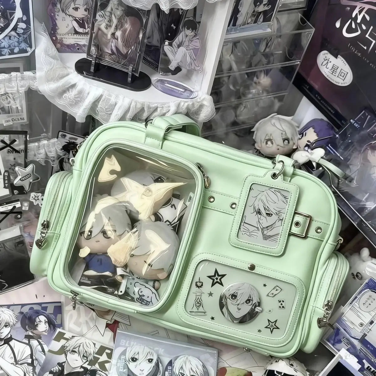 Harajuku 20cm Pin Doll Ita bag by eprolo featuring colorful cartoon character design on a stylish tote bag