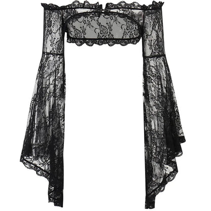 Black gothic lace bolero jacket with intricate dantel design, by eprolo, shown on a plain background.