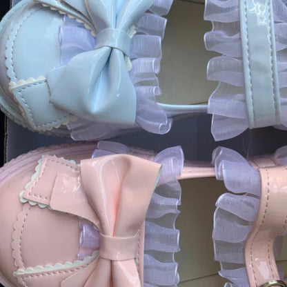 Kawaii Lolita Mary Jane shoes by eprolo with bow detail, buckle strap, rounded toe, and cute, feminine design.