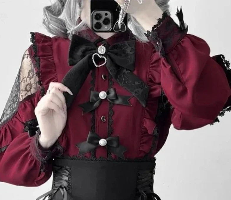 Elegant Jirai Kei Lolita long dress with lace details, featuring intricate design and flowing fabric, styled for a sophisticated look.