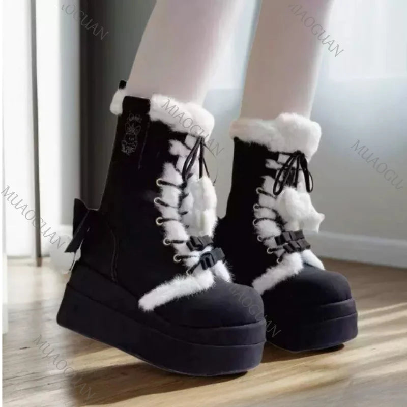 Eprolo Fiyonk detaylı peluş platform kar botu with decorative bow and cozy fur lining for winter outdoor wear