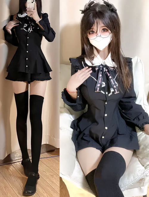 Kawaii Siyah Mini Elbise Seti