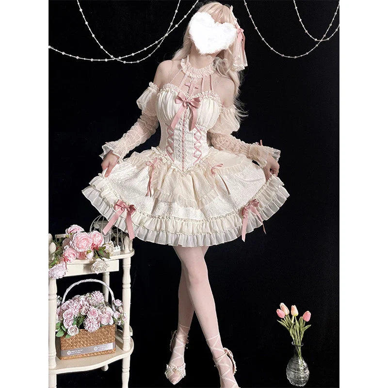 Kawaii Lolita Fiyonk Detaylı Mini Elbise