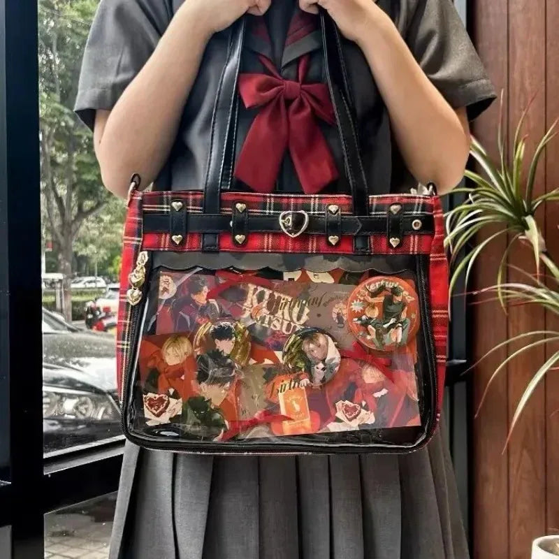 Ekose Desenli Şeffaf Cepli Ita Bag