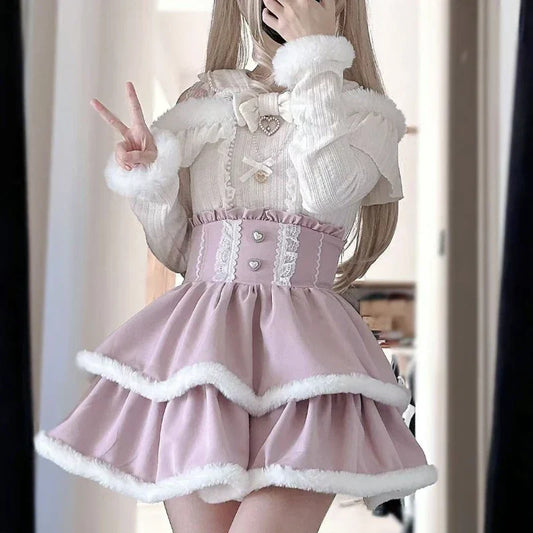 Japon Stil Lolita Dantel Fiyonk Mini Etek & Bluz