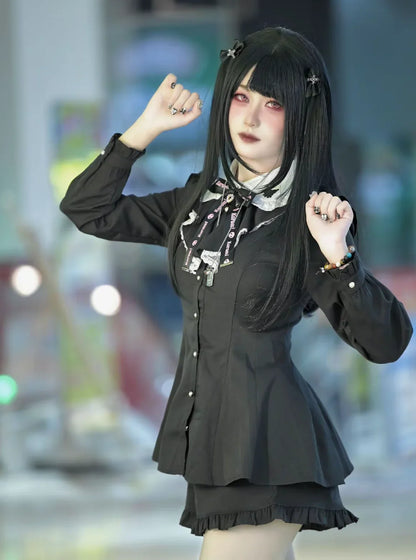 Kawaii Siyah Mini Elbise Seti