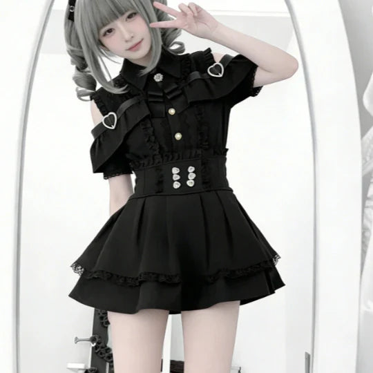 Eprolo Jirai Kei Lolita Kawaii shirt and skirt set featuring a cute, colorful Japanese-inspired design and fashionable details.