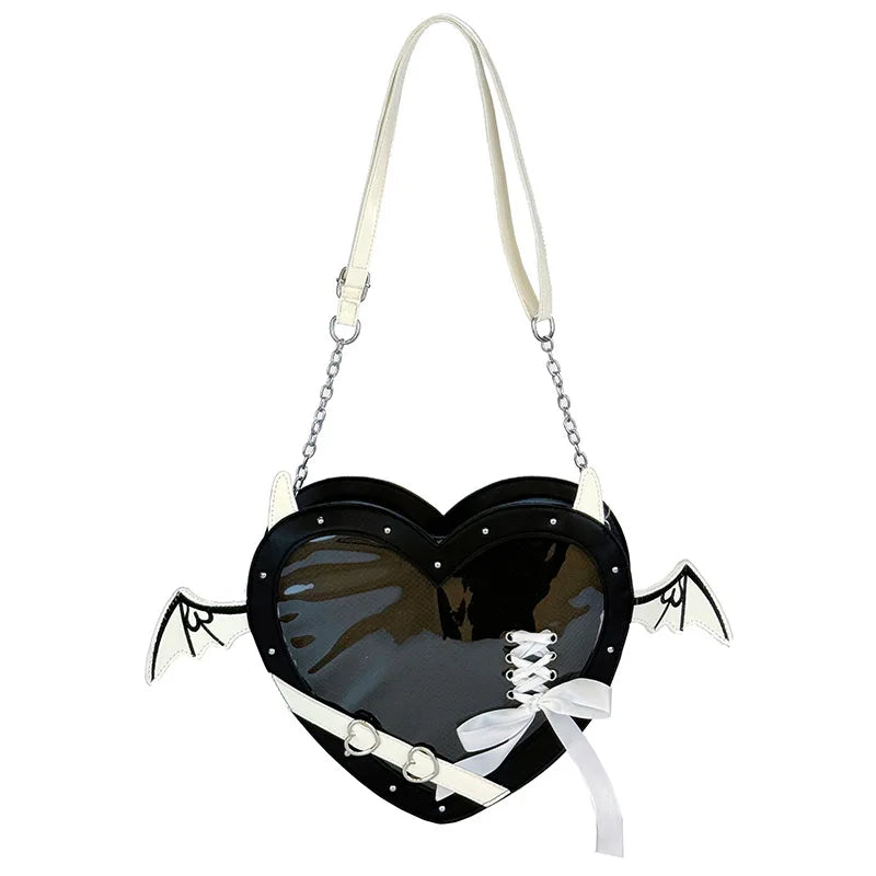 Eprolo Kalp Yarasa Ita Çanta with black bat and heart design, stylish eco-friendly tote bag for casual use