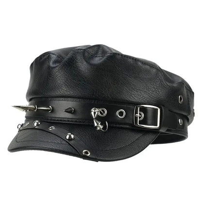 Vintage black leather grunge cap by eprolo featuring a stylish, distressed design and classic brim, perfect for casual wear.