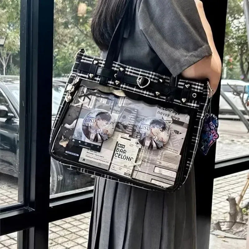 Ekose Desenli Şeffaf Cepli Ita Bag