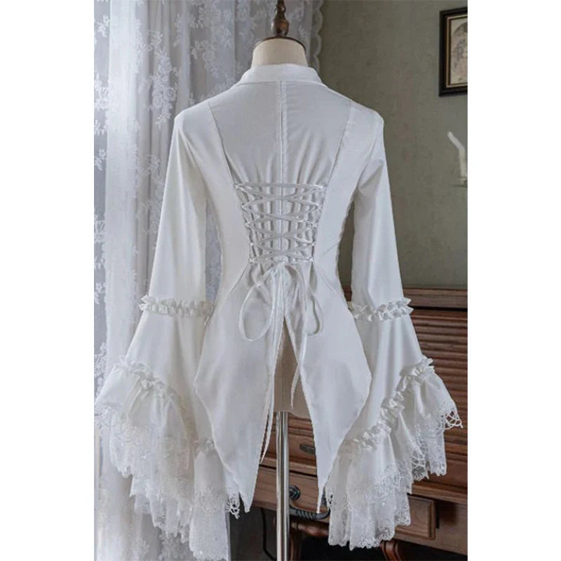 Black Gothic Victorian blouse by eprolo, long sleeve shirt with lace detailing and elegant vintage-inspired design.