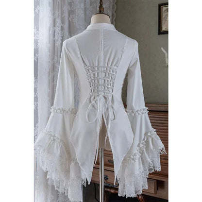 Black Gothic Victorian blouse by eprolo, long sleeve shirt with lace detailing and elegant vintage-inspired design.