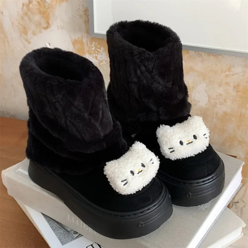 Eprolo waterproof plush winter snow boots with thick soles, ideal for cold, wet conditions, showcasing the cozy interior and sturdy design.