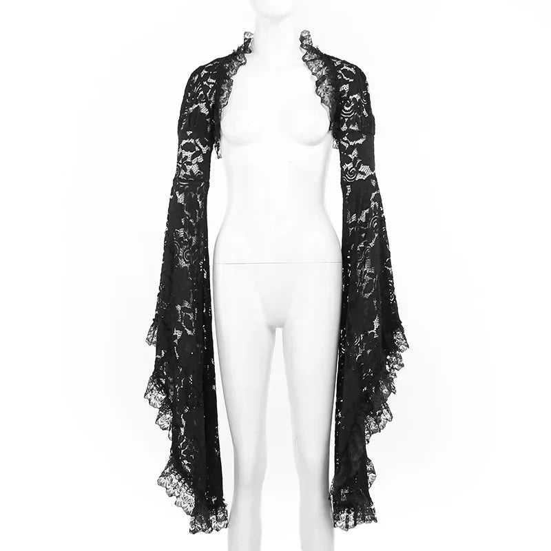 Eprolo Gotik Dantel File Bolero with intricate lace details, black gothic style over a plain background.