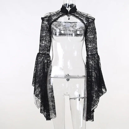 Elegant black Gotik Dantel File Bolero with intricate lace details, perfect for gothic fashion and evening wear.