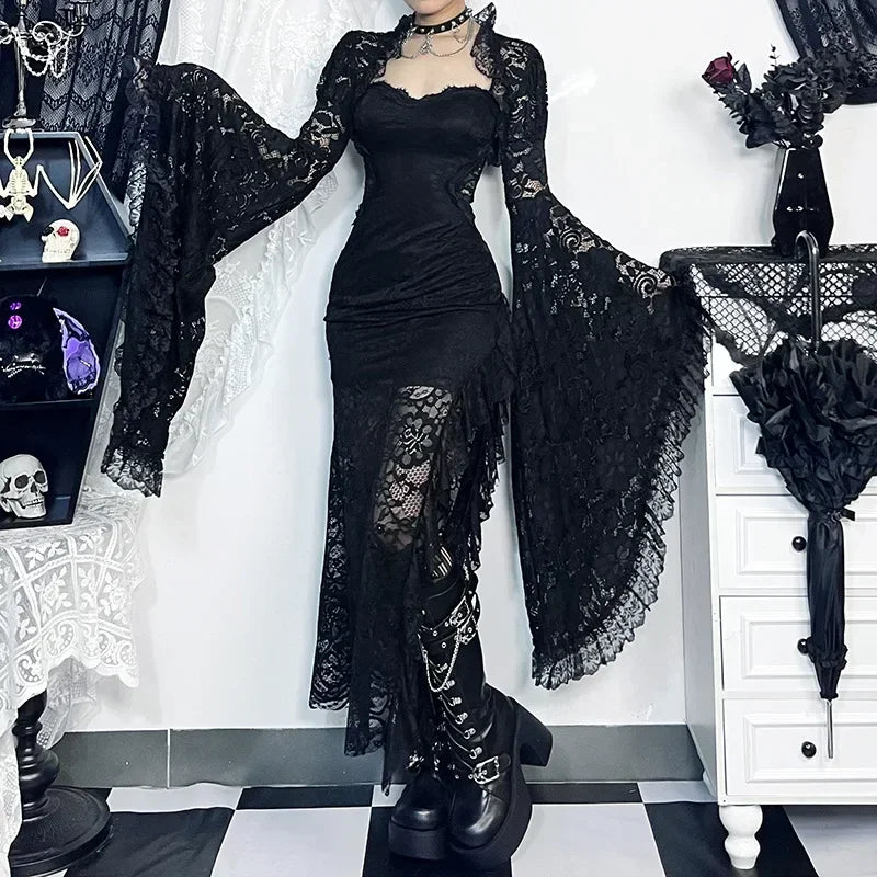 Eprolo Gotik Dantel File Bolero featuring intricate lace design, lightweight fabric, and gothic style for elegant layering.