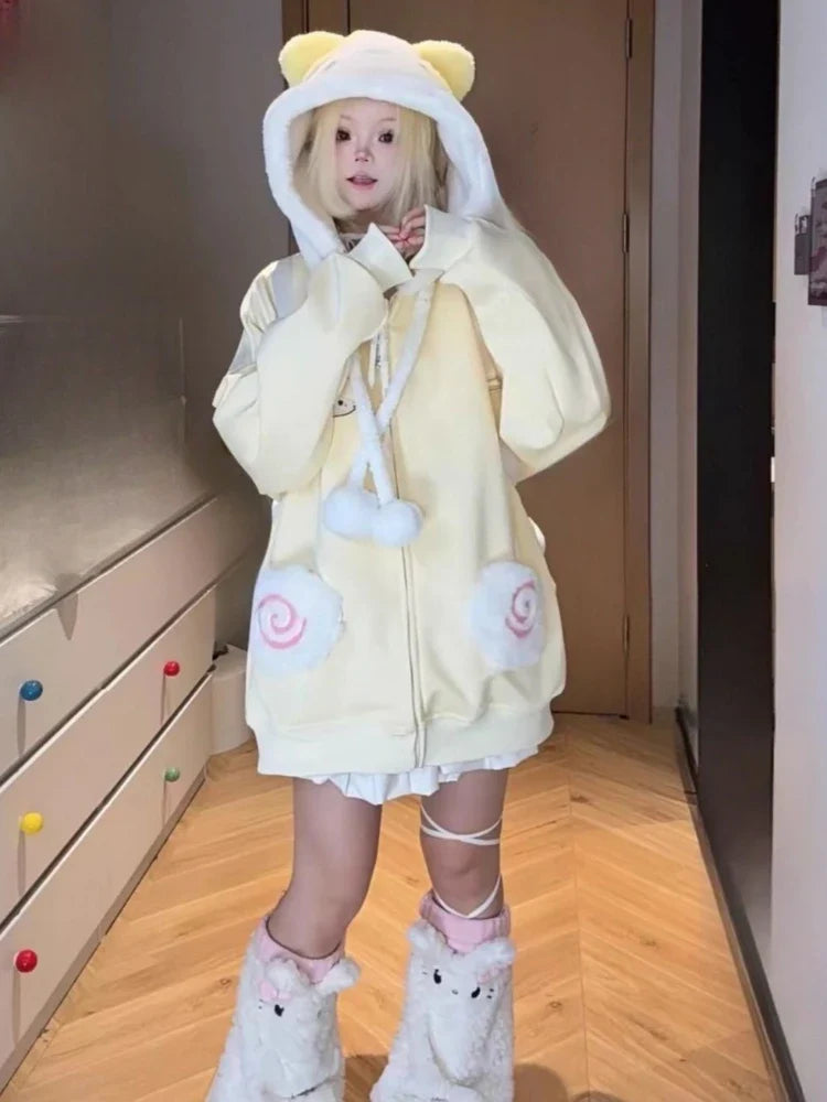 Kawaii oversize hooded sweatshirt by eprolo, soft fabric, and colorful design with playful, oversized fit for casual wear.