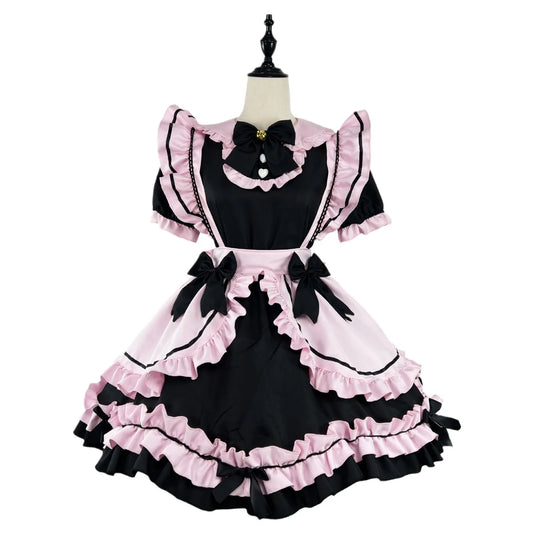 Kawaii maid cosplay dress by eprolo featuring a cute, black and white maid outfit with frills and apron for costume or cosplay events.