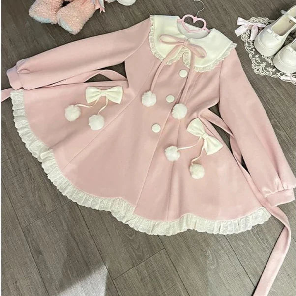 Eprolo Japon Kawaii Zarif Kontrast Detaylı Lolita Elbise with lace and bow accents, displayed on a mannequin.