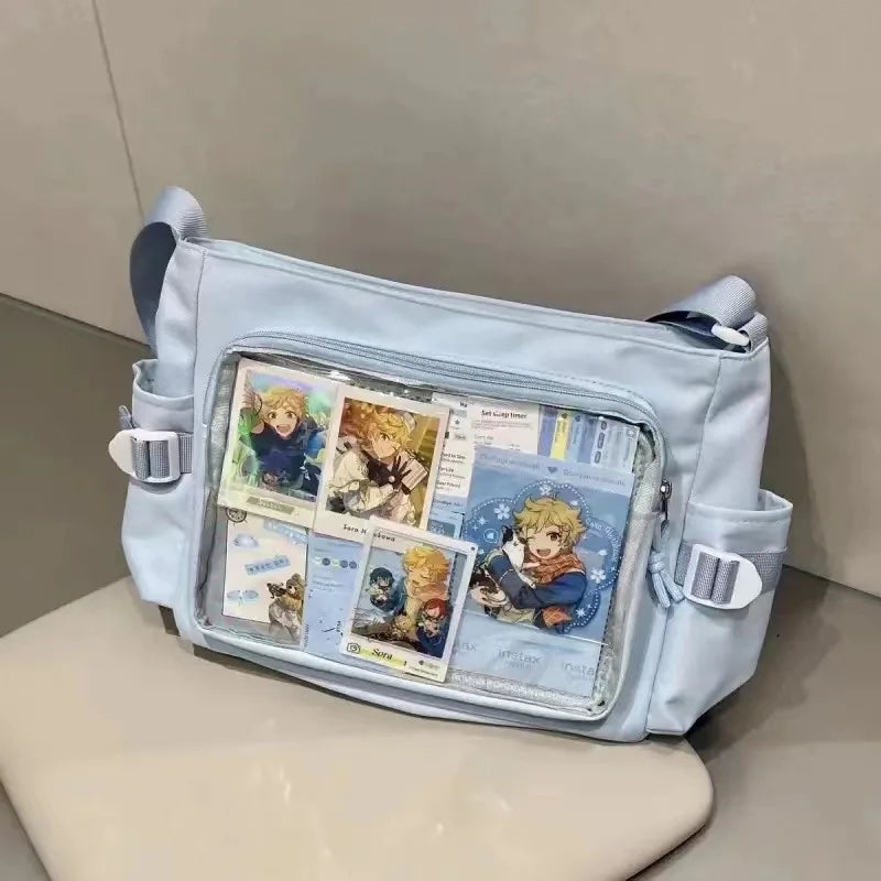 Transparent Ita-style bag by eprolo with sleek design, featuring clear material and black accents for a modern, stylish look.