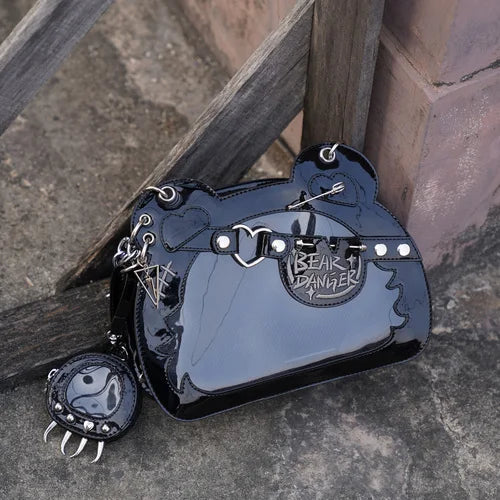 Cute transparent Ita bag featuring a kawaii bear design from eprolo, made of clear plastic with adorable bear details.