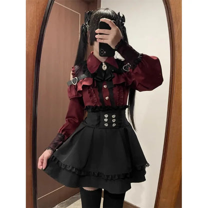 Eprolo Jirai Kei Lolita Kawaii shirt and skirt set featuring pastel colors and cute, layered design for a stylish look.