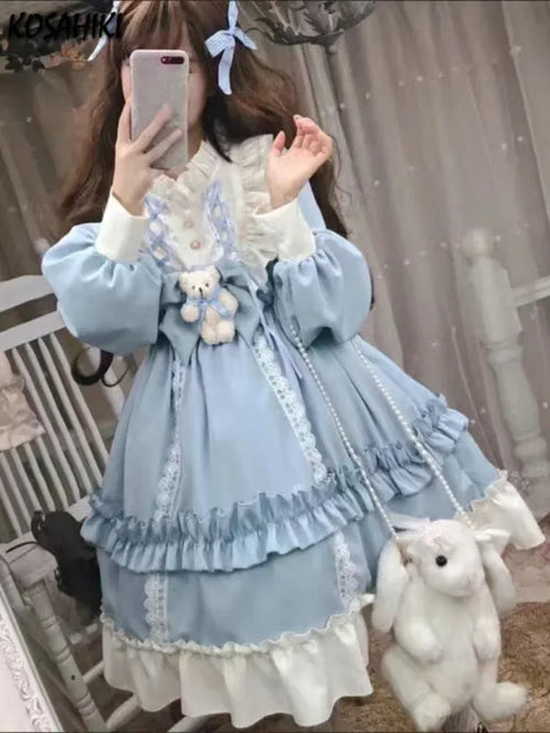 Patchwork Fırfırlı Kawaii Elbise