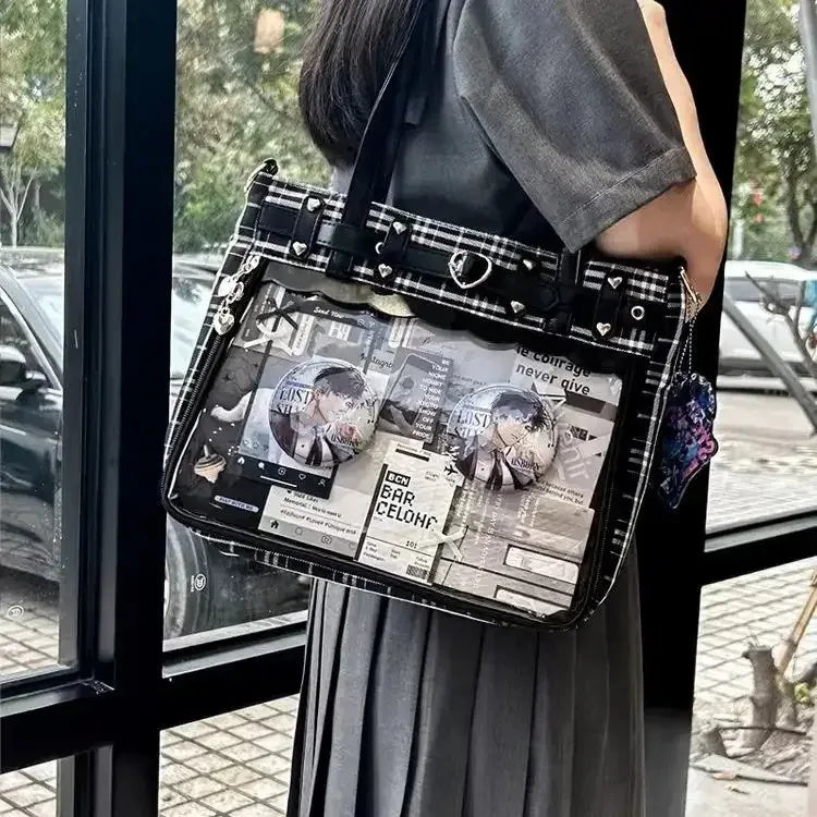 Ekose Desenli Şeffaf Cepli Ita Bag