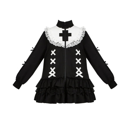 Black Y2K Gothic hooded sweatshirt with long sleeves, Lolita style, from eprolo, featuring a trendy, dark fashion-inspired design.