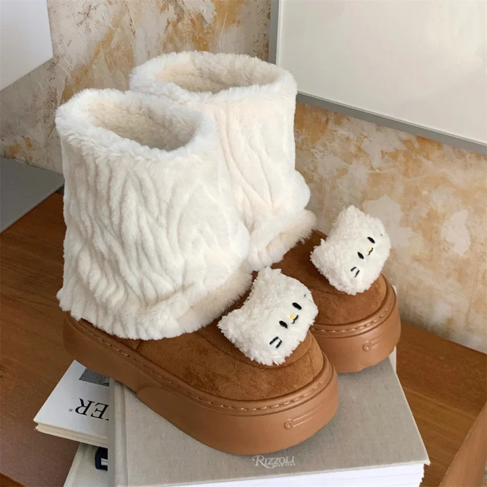 Eprolo waterproof plush winter snow boots with thick soles, ideal for cold and snowy weather, shown in black with cozy lining.